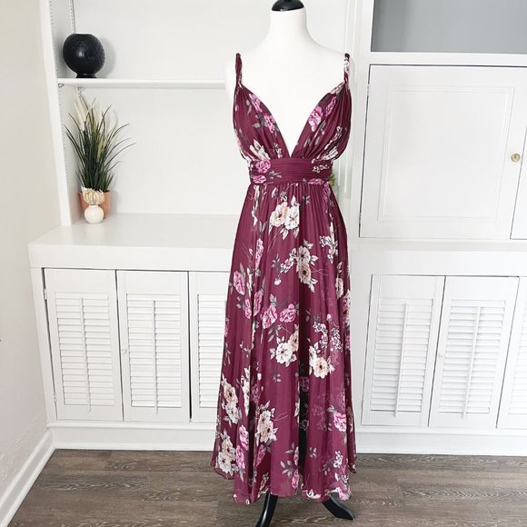 Jill Stuart Dresses & Skirts - Jill Stuart | Burgundy Floral Print Pleated Zola Midi Dress | 0